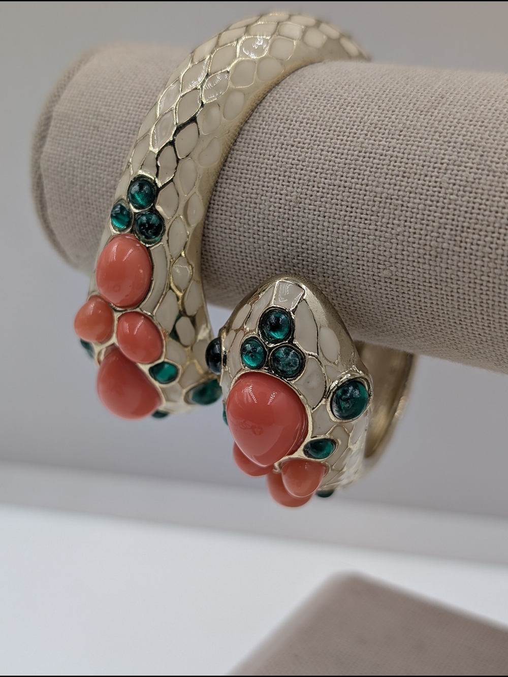 Gold Leopard Print and Coral Gem Snake Cuff Bracelet Set 0206 - Picture 6 of 9